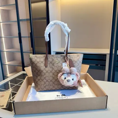 Coach Dark-Apricot Fiona Top ZipperTote With OriginalBox TeddyDisneyCharm DustCoverPacking