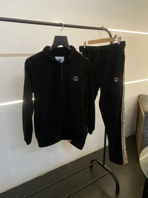 Burberry heavy gsm zipper track suit with premium steel logo and brand strip black