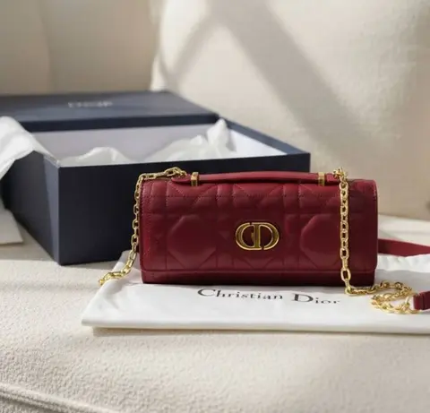 Dior Caro Top Handle 8822 Maroon Clutch Bag With OriginalBox & DustCover