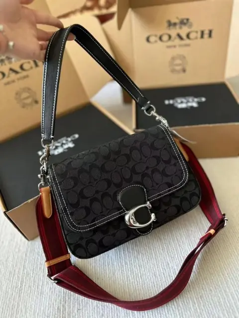 Coach Soft Tabby Premium Quality Shoulder Bag With OG Magnetic Box & Dust Bag & 2 Belts (Black-643)