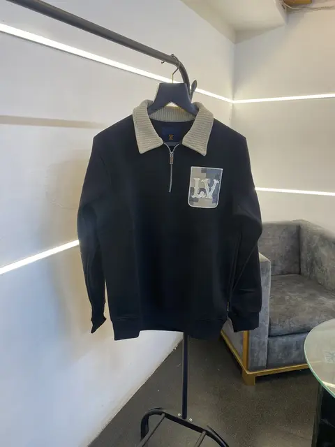 Louis Vuitton heavy gsm H zip cotton fleece imported sweatshirt black
