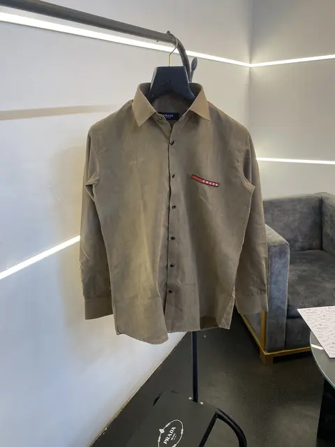 Prada style 02 cotton suede imported box pack shirt beige brown