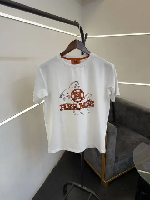 Hermes turkey imported patch printing imported round neck tshirt white