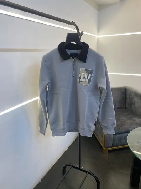 Louis Vuitton heavy gsm H zip cotton fleece imported sweatshirt grey sale