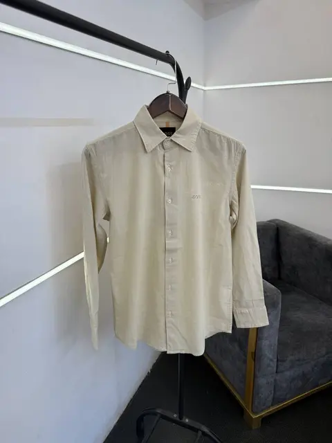 Hugo bos L beige imported linen fabric shirt with embroidery logo