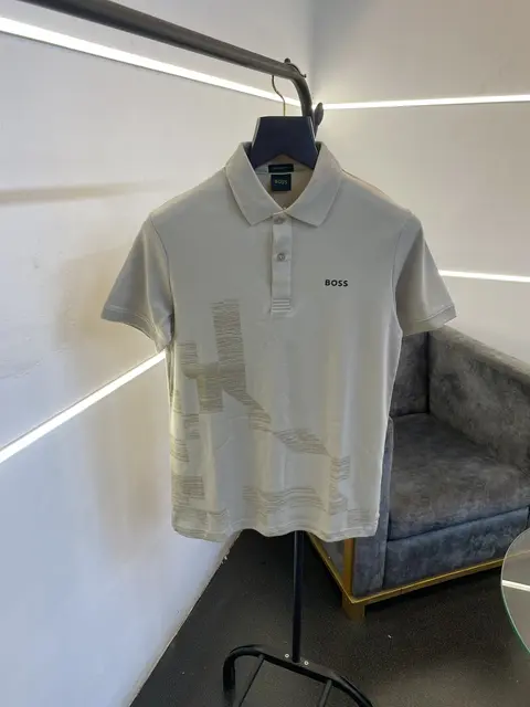 Hugo bos laser print high quality imported polo tshirt beige
