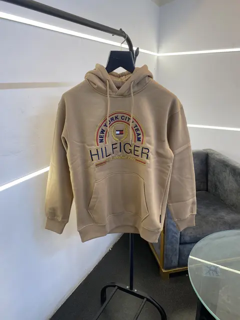 Tommy hilfigar heavy gsm inside fleece embroidery hoodie beige sale