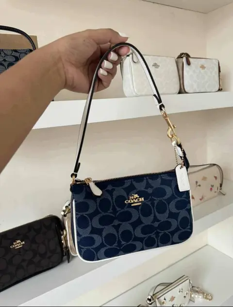 Coach Nolita 19 Denim-Wht With OriginalBox DustCover ChainBelt PearlCharm