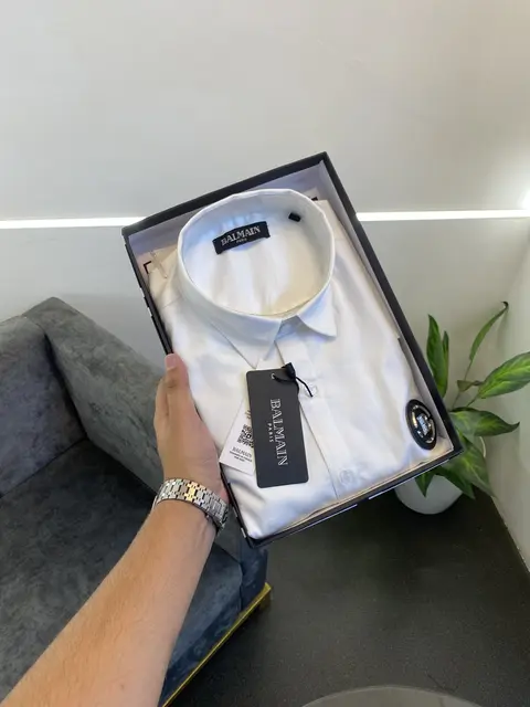 Balmain steel chest and sleeves logo half sleeves imported shirt white