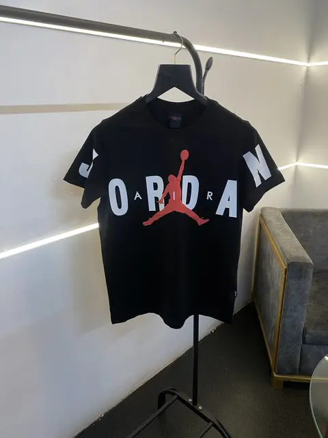 Air jordan full front print with logo imported round neck tshirt black