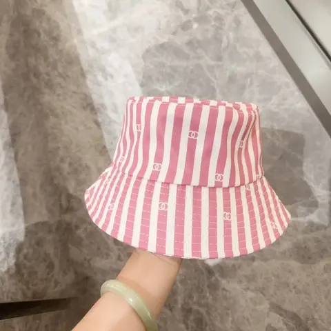 Chanel Pink White Stripes Premium Bucket Hat (With Safety Box)