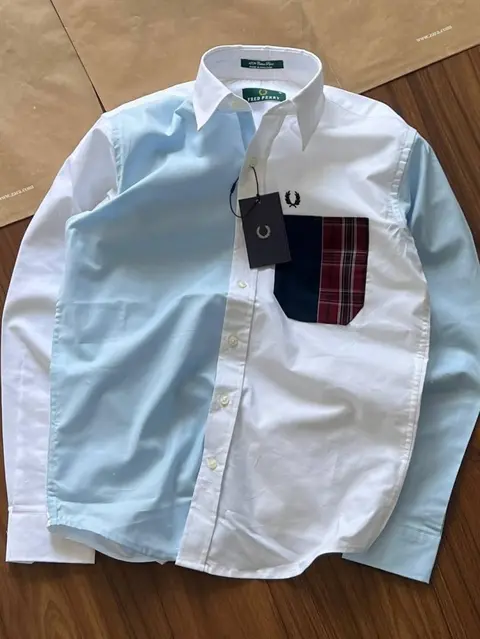 Fred Perry Chest Logo Full Sleeves Shirt Sky White