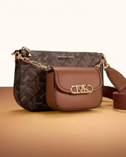 Michael Kors MK Parker Empire Shoulder Bag With Chain Pouch & OG Box & Dust Bag (Brown - 850)