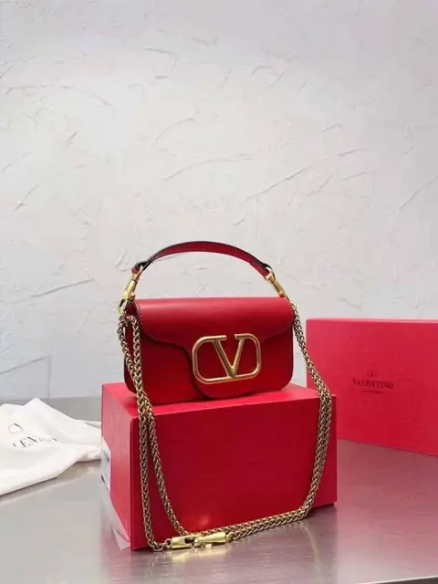 Valentino V Lock Red Small Shoulder Bag With Original Box