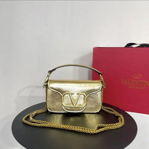 Valentino V Lock Golden Small Shoulder Bag With Original Box