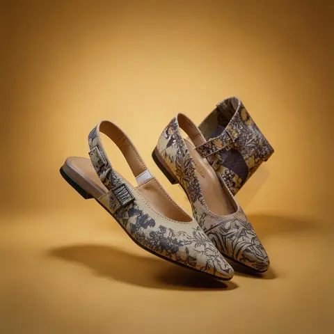 Christian Diyor JAdiyor Slingback Grey Diyor Embroidery Flat With OG Box Dust Bag & Carry Bag 5108 Grey