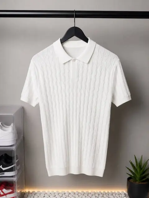 Emporio ArmaTextured Knit Polo T Shirt Classic White 1126 Sale-offer VS1000