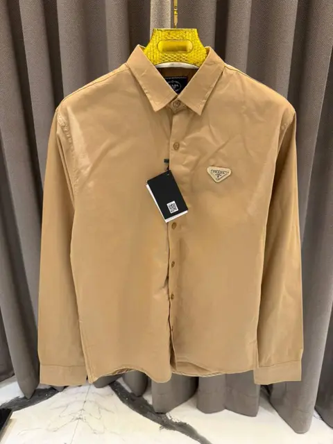 Prada Middle Chest Logo Full Sleeves Shirt Coffee