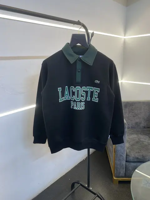 Lacoste paris collar fleece imported sweatshirt black