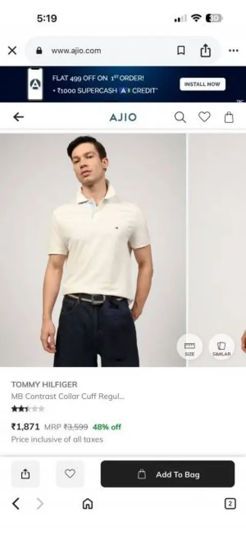 Tommy Hilfigar Chest Logo imported Box pack Polo T-shirt Cream