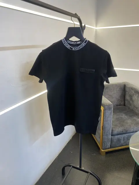 Balmain turkey imported round neck with knitted collar with chest logo black sale