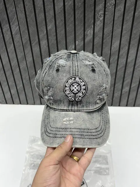 Chrome Hearts Ripped Denim Grey Premium Unisex Hat With Original Zip Polly Bag