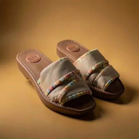 Chloe Woody Flats Slide With OG Box & Dust Bag (White Multi - 755)