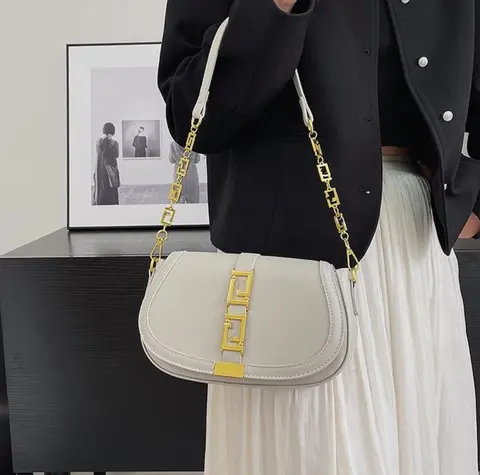 Versace Greca Goddess Shoulder Bag With OG Box & Dust Bag (White - 676)