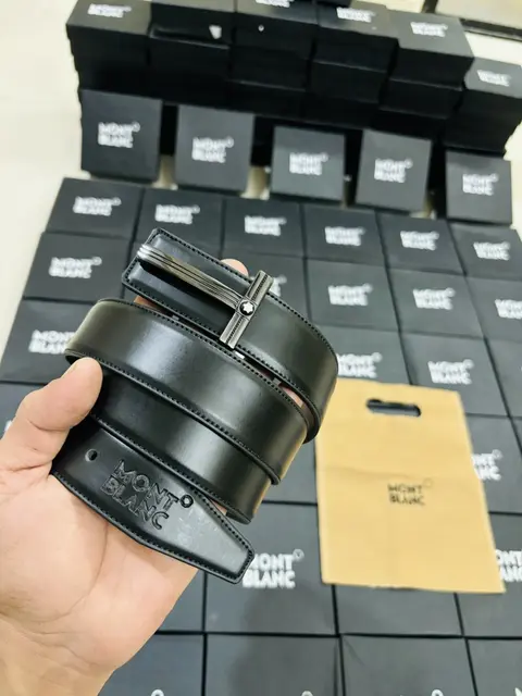 05 MONT BLANC SHINING BLACK PREMIUM QUALITY REVERSIBLE BELT WITH BOX