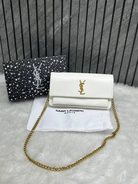 Ysl Sunset White-Gold Small Shoulder Bag With Original Box & Dust Cover