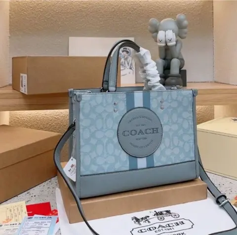Coach Dempsey Tote With OG Box & Dust Bag & Extra Shoulder Strap (Sky Blue-719)