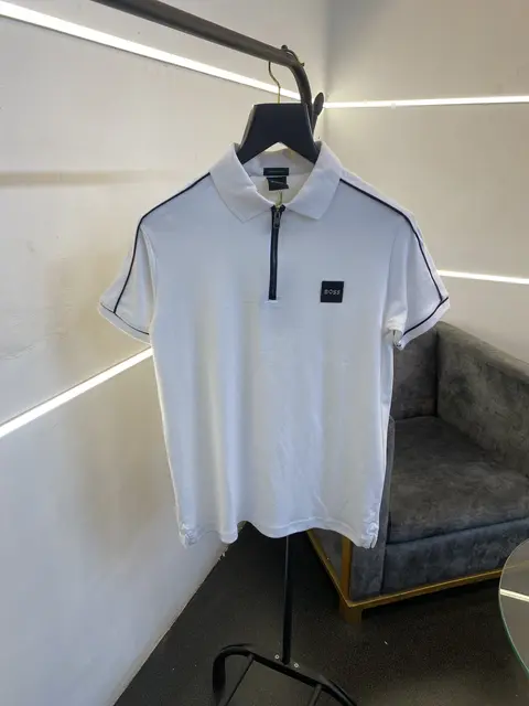 Hugo bos zip and steel logo high quality imported polo tshirt white sale