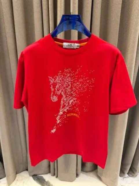 Hermes Middle Brand Print Round Neck T-shirt Red