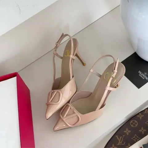 Valentino BabyPink Patent Leather Slingback Heels With OriginalBox CarryBag