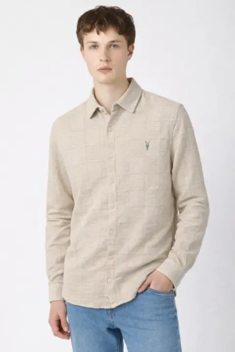 ALLSAINTS CHEST LOGO FULL SLEEVES IMPORTED SHIRT LIGHT YELLOW