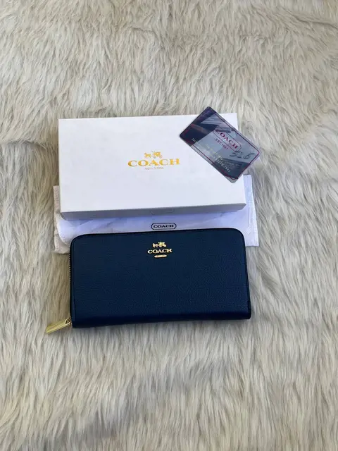 Coach 121 Blue Long Zippy Wallet With OriginalBox DustCover
