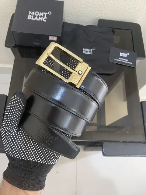 12 MONT BLANC GOLDEN BLACK PREMIUM QUALITY BELT WITH BOX