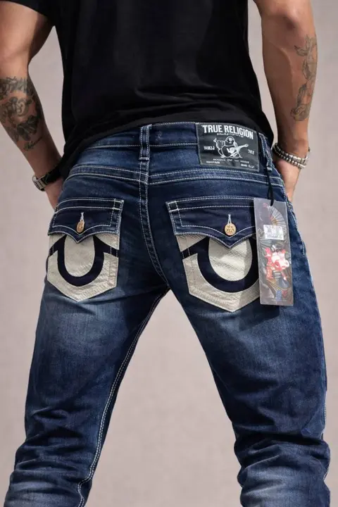 True Religio n Blue Shade Boot cut Premium Imported Stretchable lycra fabric Denim with back flap pocket Design 3843