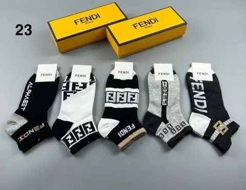 23 Fendy Premium Cotton Socks 5 Pairs With Og Box