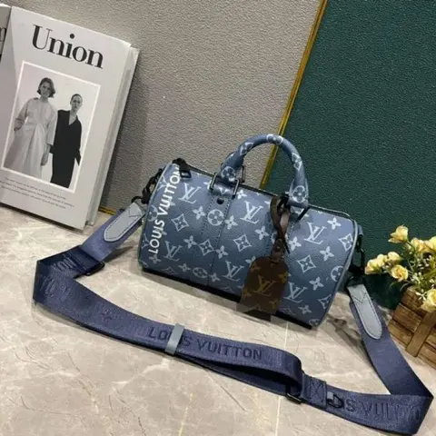 Louis Vuitton LV M46803 Keepall Bandouliere Monogram Speedy With OG Magnetic Box & Dust Bag & Extra Pouch (Blue Mono - 961)