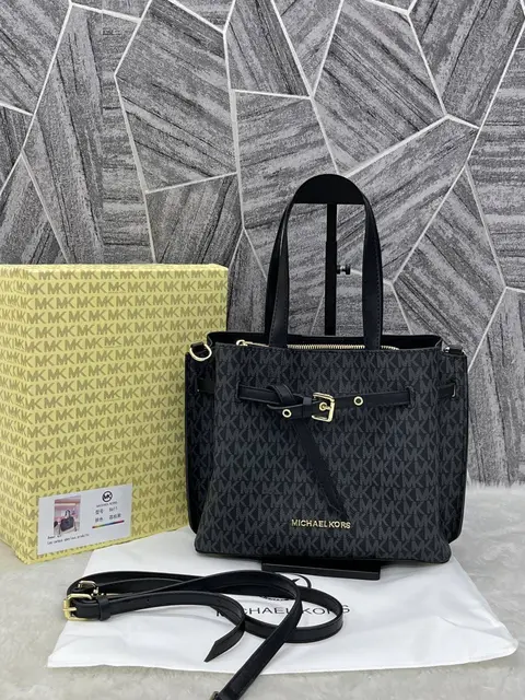 Michael Kors Emilia Black Mono Handbag Medium With OriginalBox Premium