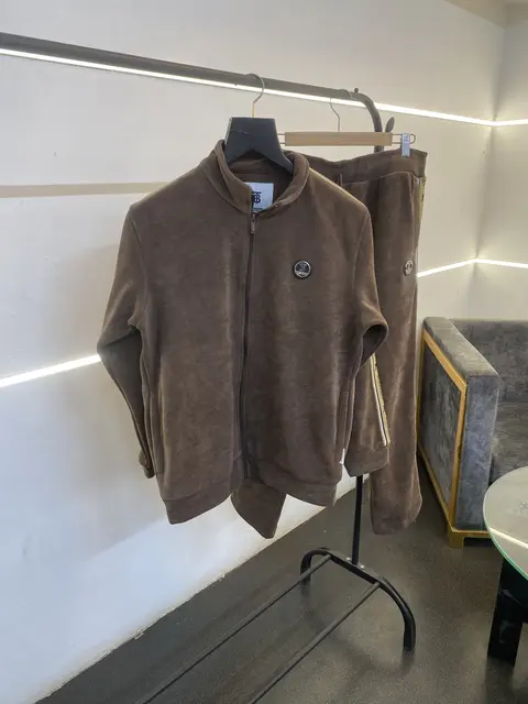Burberry heavy gsm zipper track suit with premium steel logo and brand strip brown
