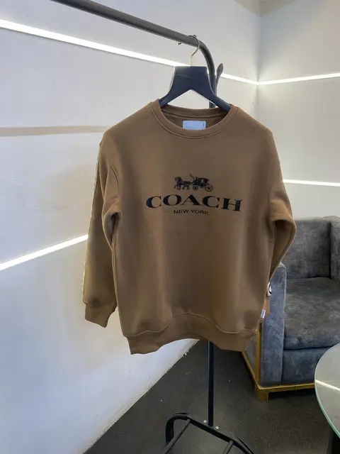 Coach heavy gsm lycra fleece sweatshirt with silicon brand tape on sleeves and front brown