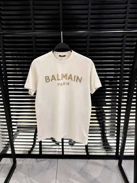 Balmain Middle Brand Print Round Neck T-shirt White
