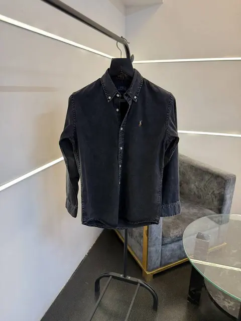Ralph lauren carbon black denim imported shirt with embroidery logo on chest