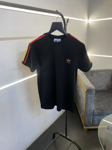 Adidas round neck imported tshirt with strips and embroidery logo