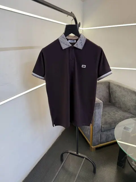 Versace wine imported polo tshirt with brand buttons and knitted collar with sleeves