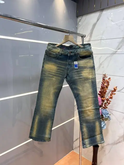 Louis Vuitton green shade boot cut premium imported stretchable lycra fabric denim with patch design 3664
