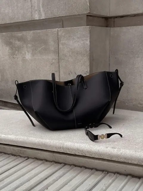 Polone Classic Leather Premium Black Tote With Dust Cover & Wallet