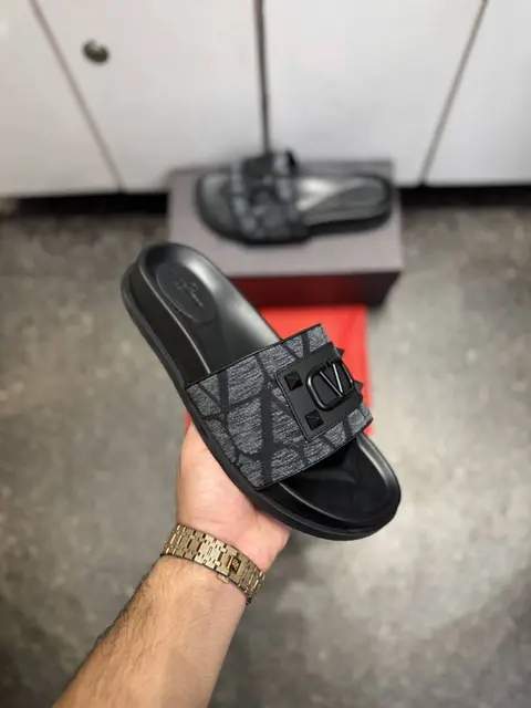 Valentino GARAVANI TOILE ICONOGRAPHY SLIDE GREY BLACK 014